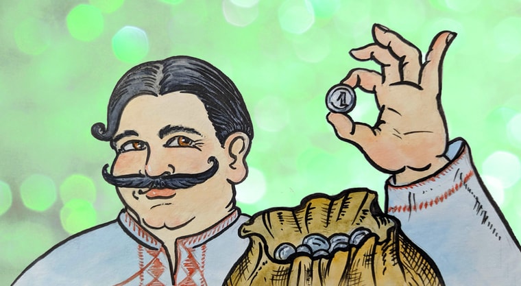 Казка про жадібного багатія та чарівну торбину.