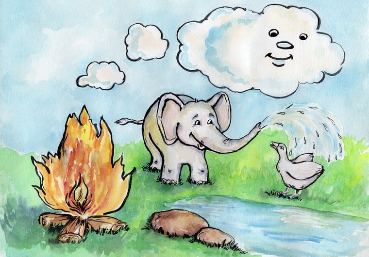 Казка про слона, про багаття та білу качечку